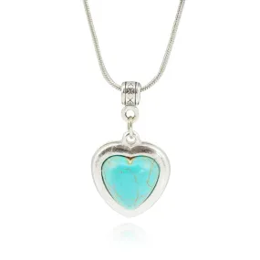 Heart Tyle Necklaces & Pendants Vintage Silver Color Turquoise Pendant Necklace Women Choker Collares Summer Jewelry