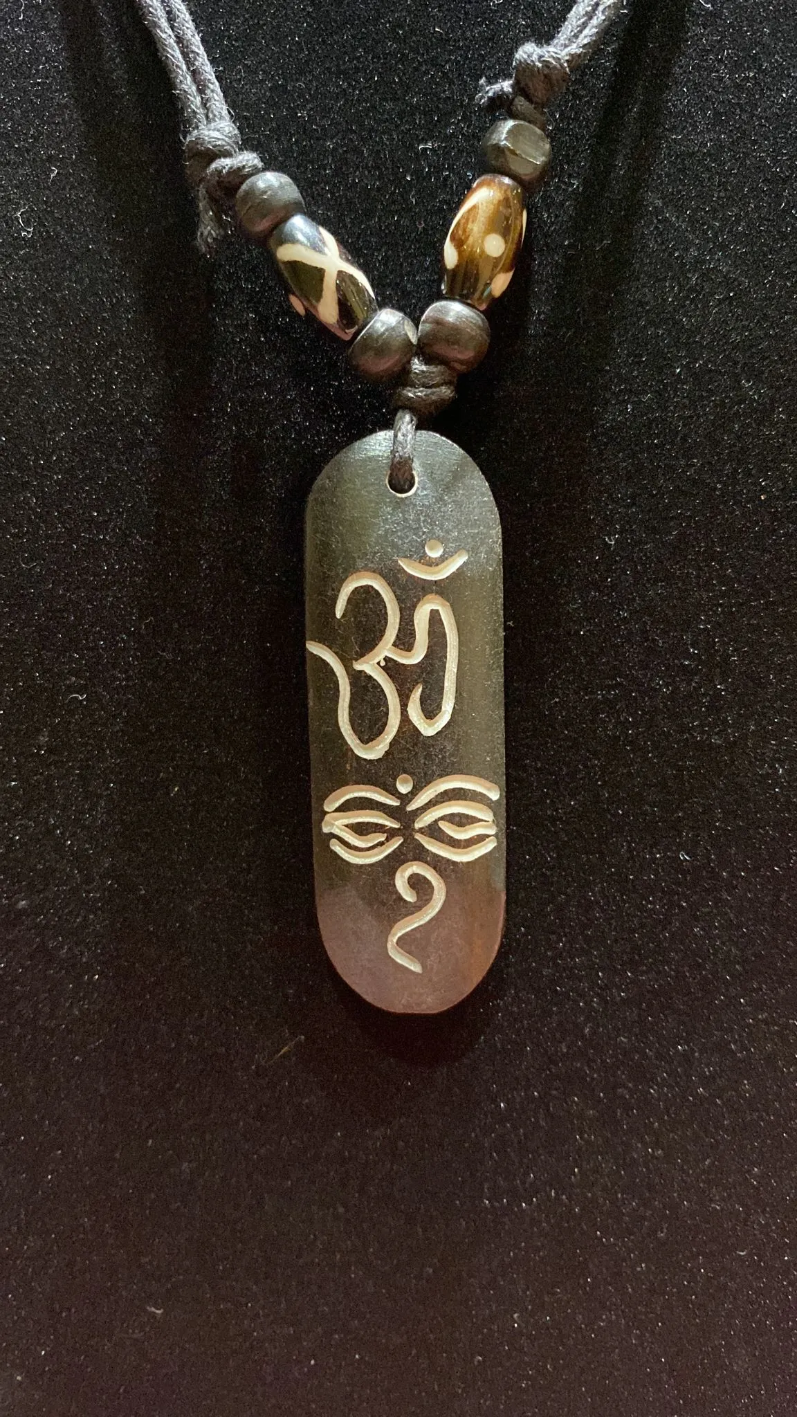 Om & All Seeing Eye of Buddha Adjustable Length Water Buffalo Bone Necklace